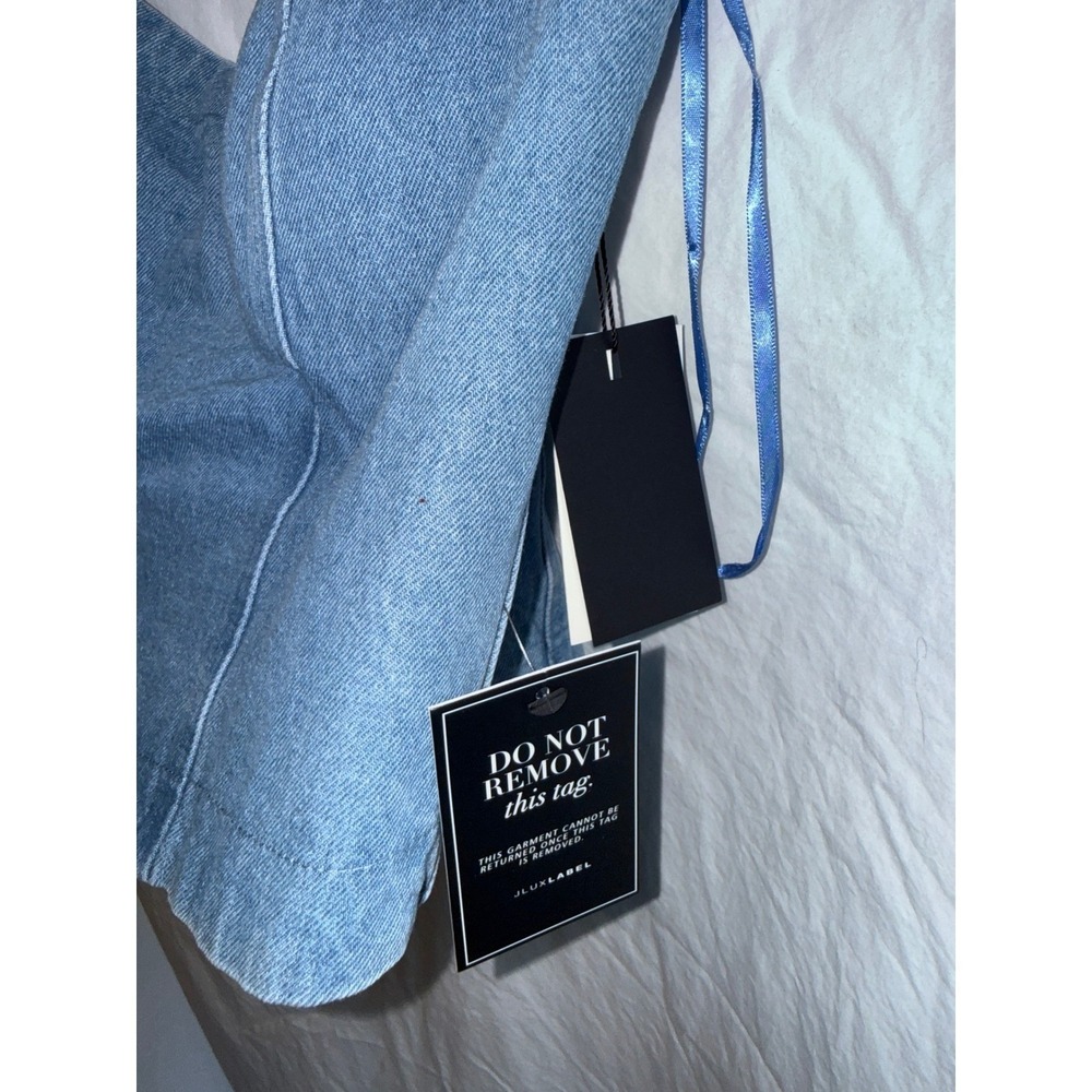 JLUXLABEL Blue Denim Corset Bustier Strapless Crop Top Light Wash NWT Large - Picture 2 of 4